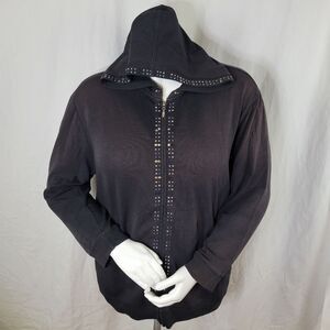 Dressbarn Woman Lightweight Hooded‎ Full Zipper Front Black Jacket Size 2X